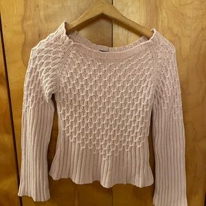Venus brand pale pink cable sweater with peplum sleeve and bottom